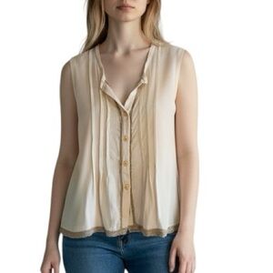 La fee Maraboutee pin tuck tie back sleeveless dainty top excellent condition